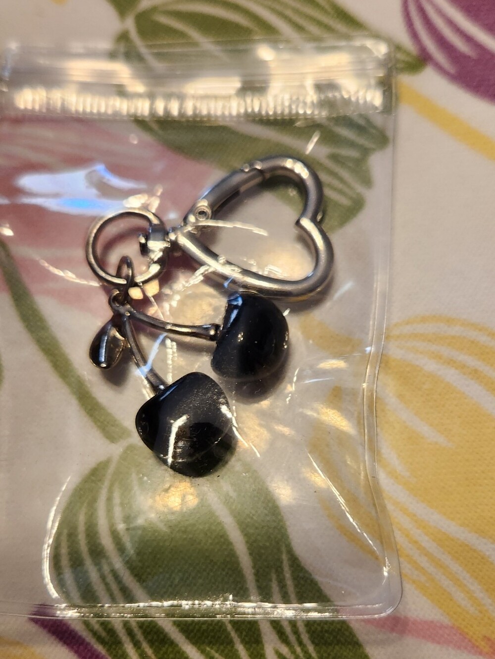 Heart Charm Black Cherry Drop Key Chain